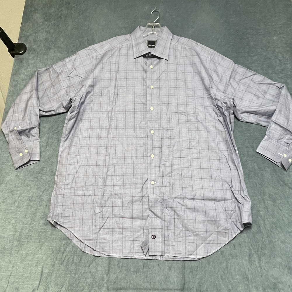 David Donahue Dress Shirt Mens XL Blue Houndstooth Long Sleeve Collared Business
